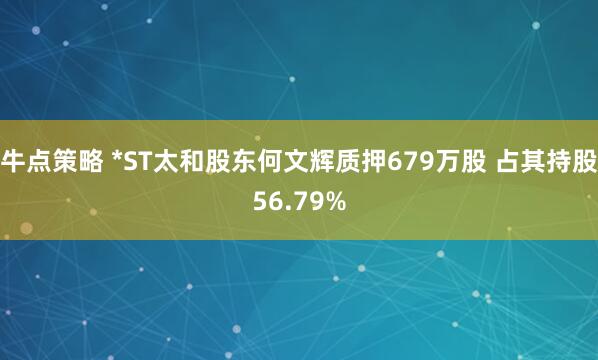 牛点策略 *ST太和股东何文辉质押679万股 占其持股56.79%
