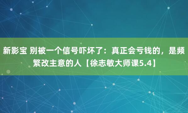 新影宝 别被一个信号吓坏了：真正会亏钱的，是频繁改主意的人【徐志敏大师课5.4】